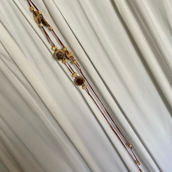 Fun Boho 72” Long Belt,Necklace,Wall Decor- Woden Flowers&Beads-Strung w/Leather - Picture 14 of 16